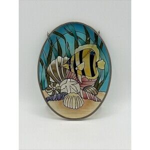 Colorful Stained Glass Fish Ocean Hang Suncatcher 5" X 7” Oval Vibrant Sea Ocean